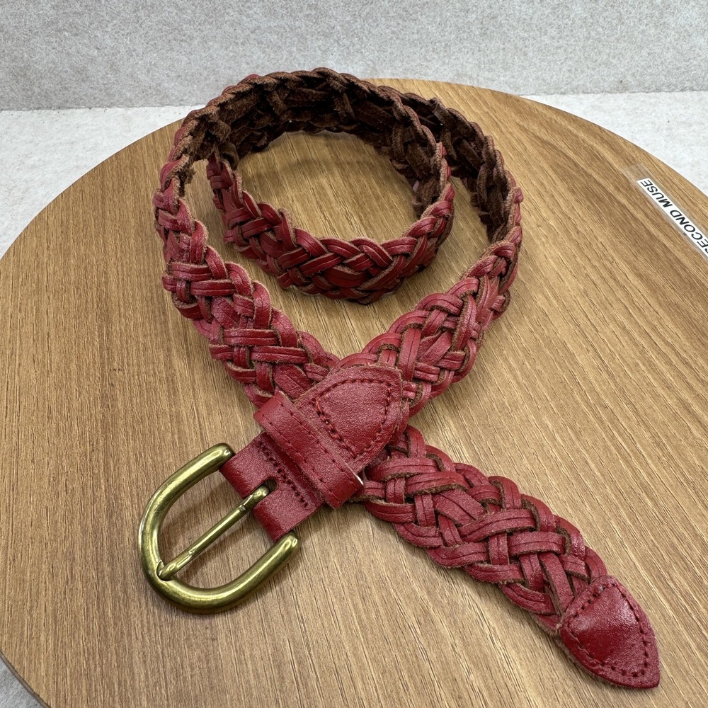 Capezio Belt Womens Size S Red Braided Leather Suede Medium Buckle Textured
